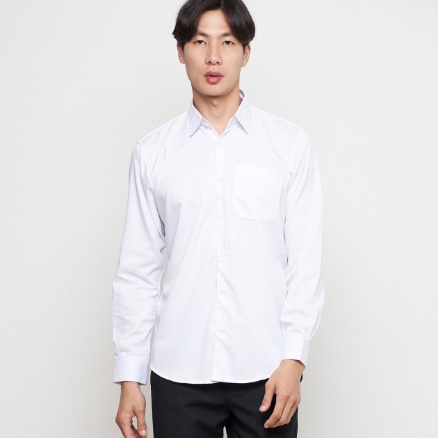 Parayu  Kemeja Pria Basic Formal Lengan Panjang Jas Blazer Kantoran  Putih XXL