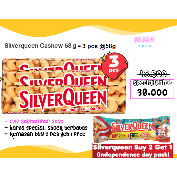 

Silverqueen Cashew 58 gram (isi 3 pcs @ 58 g)