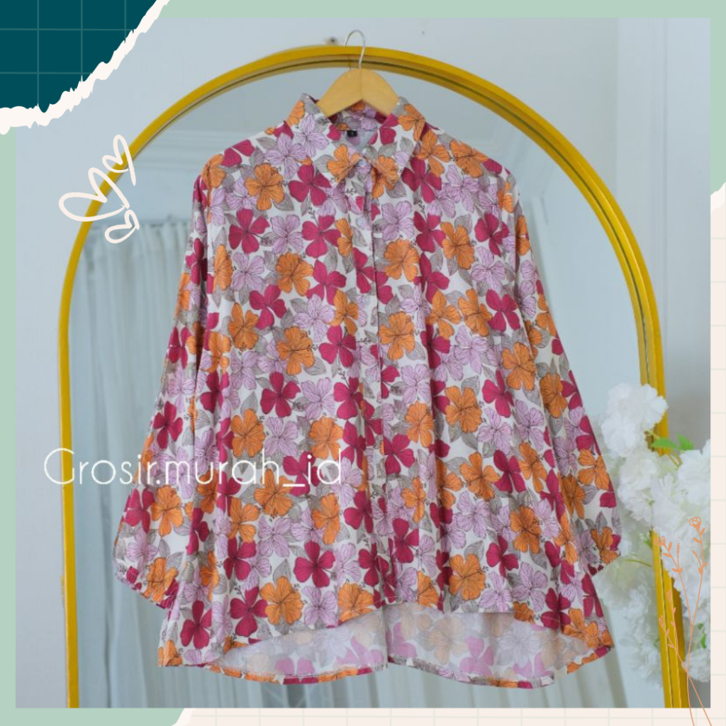 Baju Blouse Atasan Kemeja Florist Bunga Flowing Top Shirt Polos Ld 110 120 XL Fashion Selebgram Hits