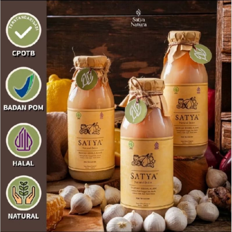 

SATYA ( 3BOTOL ) jus bawang putih tunggal cuka apel jahe merah lemon madu hutan asli BAHAN