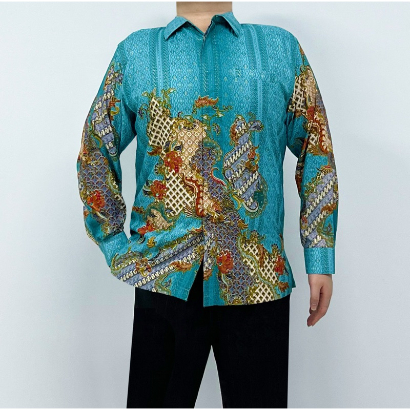 Baju Batik Shirt Pria Katun ( Biru Blue Tosca )