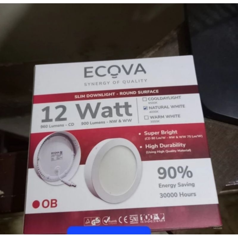 downlight led outbow 12watt natural white 4000k ECOVA bulat 220volt
