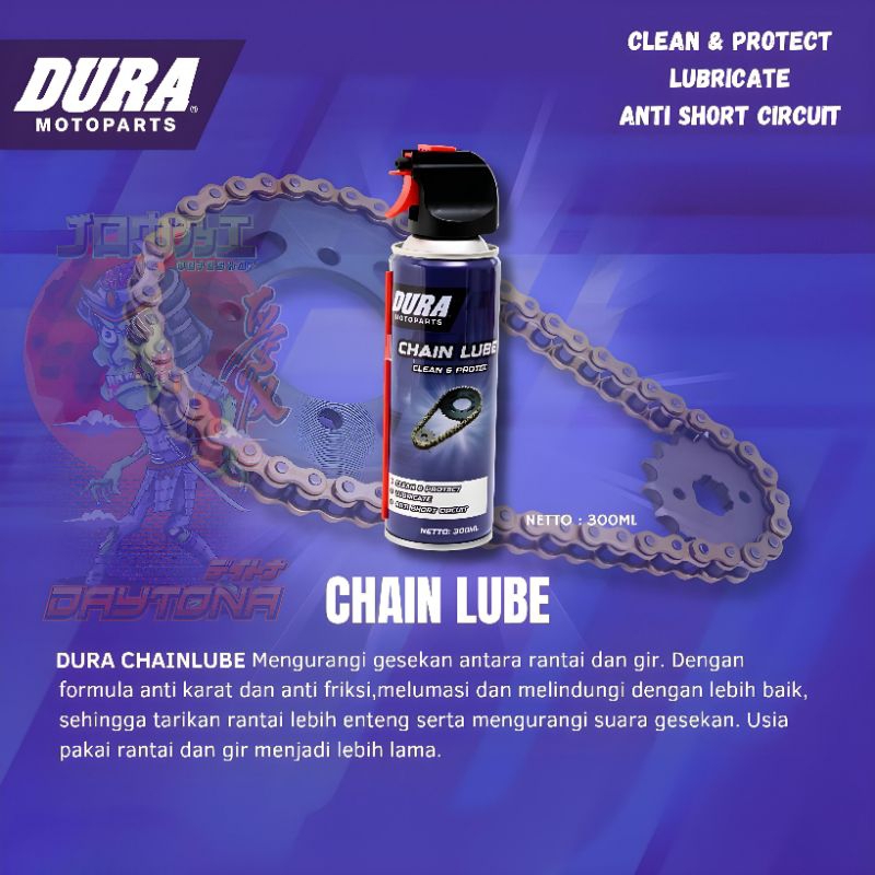 CHAIN LUBE DURA 300ML PRODUCT BY DAYTONA JAPAN ORIGINAL DURA MOTOPART PELUMAS RANTAI MOTOR PEMBERSIH