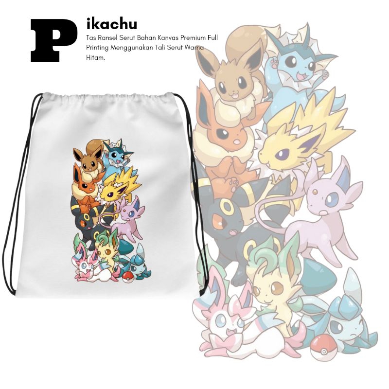 Tas Online Banjarmasin - Tas Serut Pikachu Bahan Kanvas Premium Full Printing Untuk Pria & Wanita