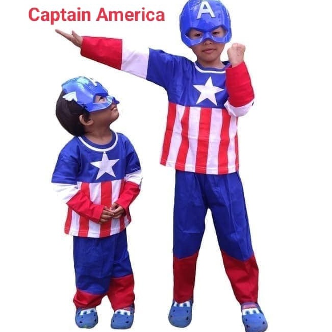 Hot Sale Kostum Kapten Amerika  Baju Captain AmerikaTopeng  Stelan Superhero  7 thn CA tanpa topeng