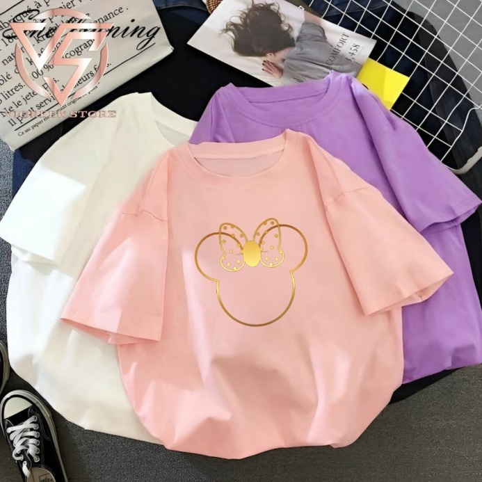 Diskon 15 BAJU KAOS KATUN CEWEK PREMIUM MINNIE GOLD SIZE SMLXLXXL3XL4XL  Putih S