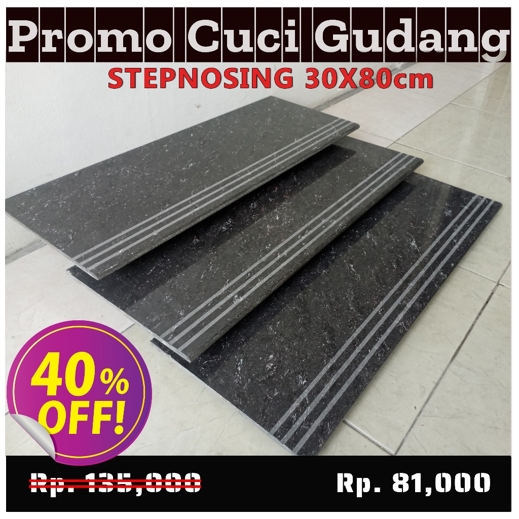 Stepnosing Granit 30x80 Abu Bintik Glossy Termurah Lantai Tangga Custom Pingul Original Granite Tile