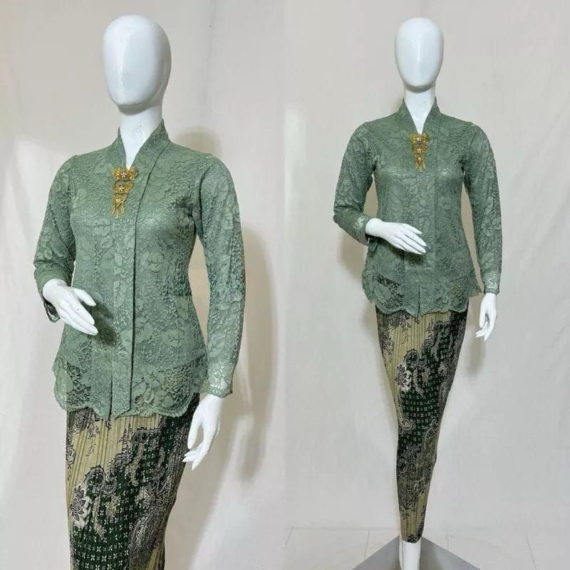 Setelan Kebaya Floy Brukat Lengan Panjang Ld 120 Jumbo XXXL Atasan Kebaya Floy Lengan panjang Kebaya