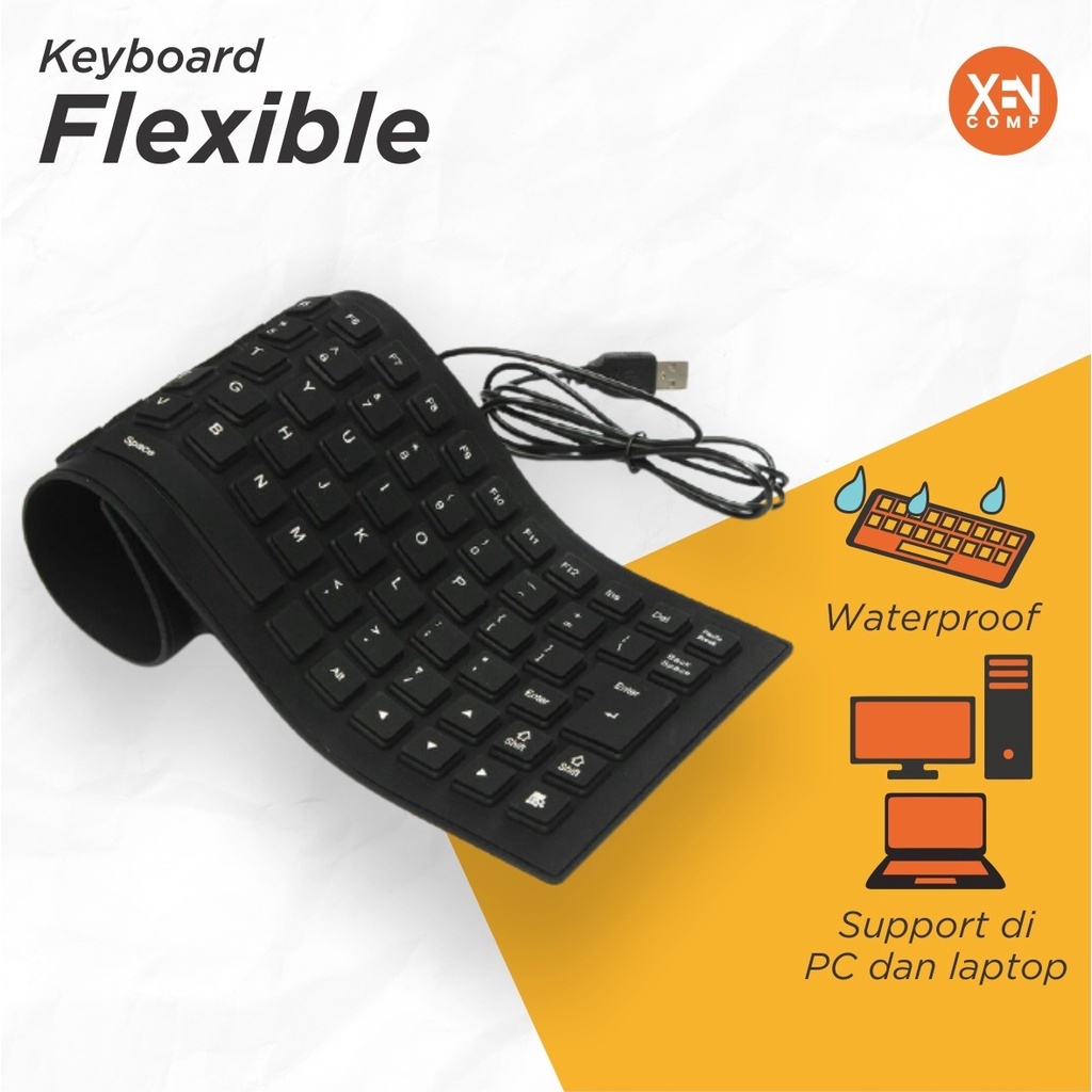 Keyboard Flexible USB External Anti Air Elastis Lembut Gulung Lipat for PC/Laptop