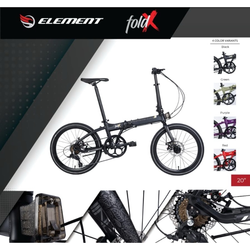 Sepeda Lipat Folding Bike 20 Element Fold X9 8 Speed Discbrake Edisi Khusus