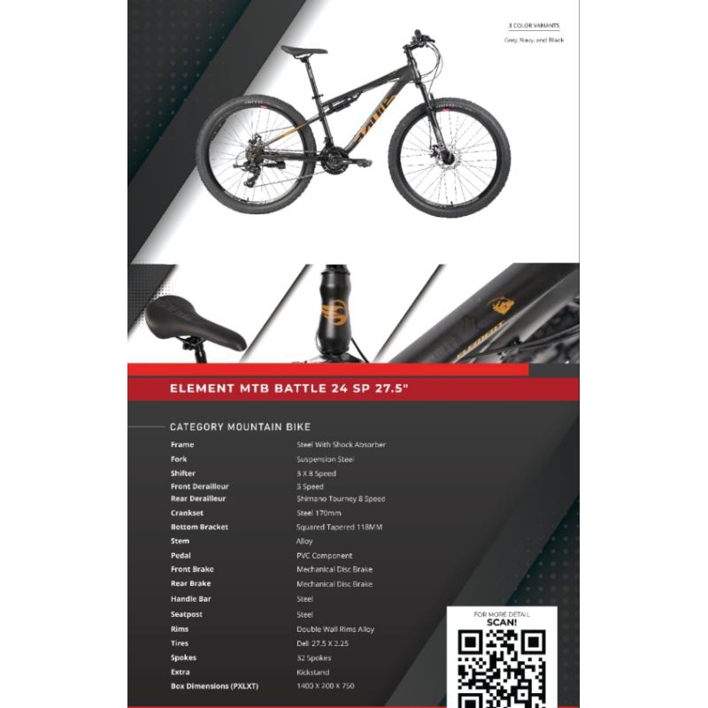 Sepeda MTB 27.5 Element Battle 3x8 Speed