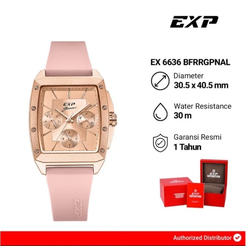 Jam Tangan Wanita Expedition Exp Chronograph EX 6636 BFRRGPNAL Light Pink Dial Light Pink Rubber Str