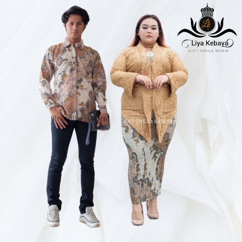 Couple Kebaya Jumbo Brokat Floy Ld 120 - 130 Cm Mix Kemeja Batik Untuk Baju Kondangan Lamaran Wisuda