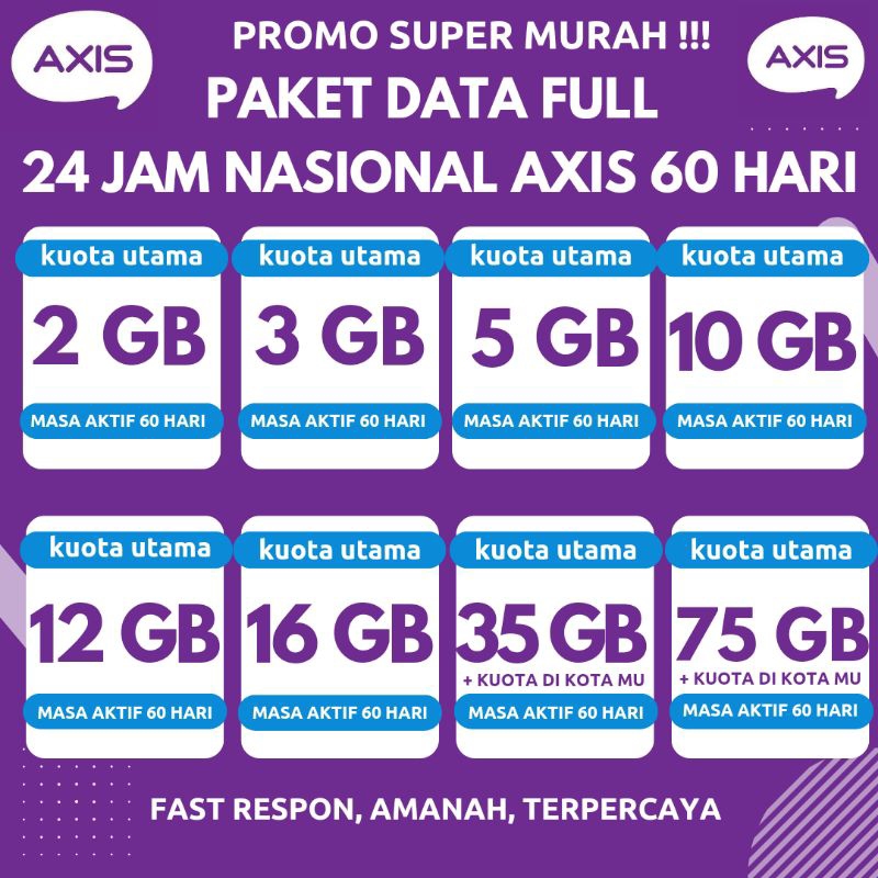 PROMO PAKET DATA AXIS ISI ULANG INJECT FULL 24 JAM NASIONAL 60 HARI