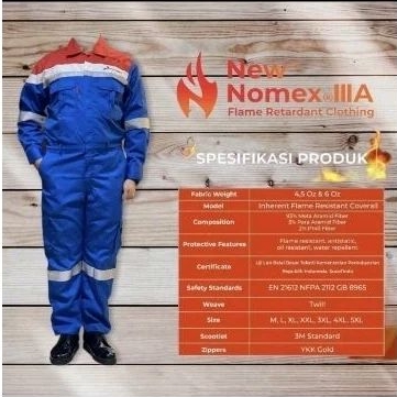 Wearpack Pertamina Nomex lllA Original Atau Coverall Nomex Pertamina - Biru Merah S-XL