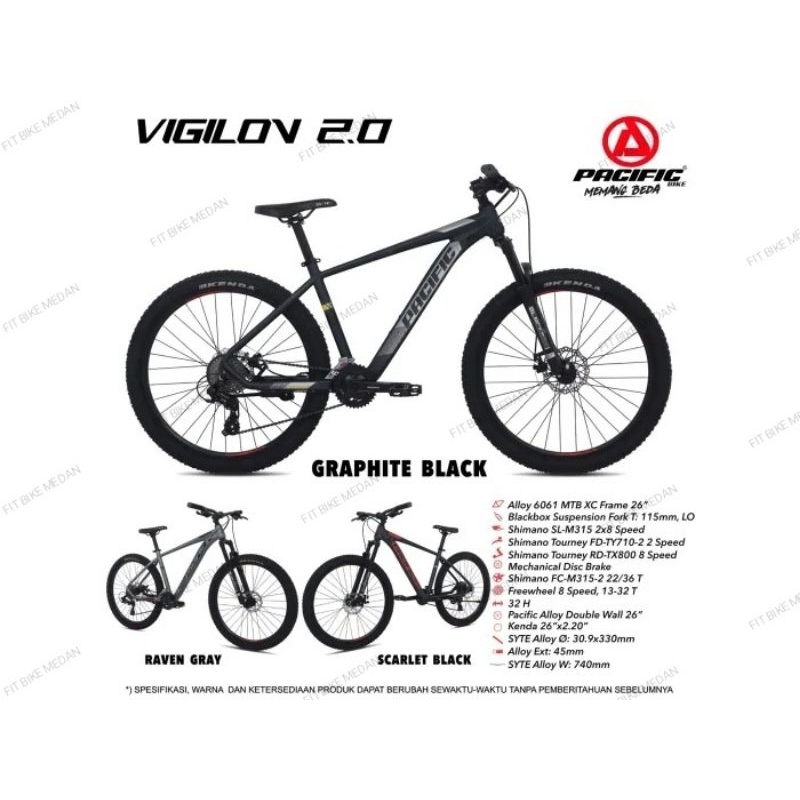 SEPEDA GUNUNG MTB PACIFIC 26 INCI VIGILON 2.0 FRAME ALLOY 16 SPEED