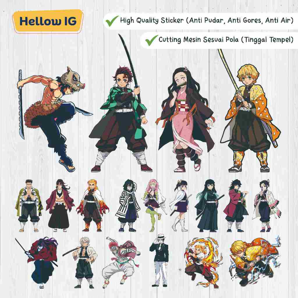 

STIKER DEMON SLAYER STICKER PACK TANJIRO NEZUKO ZENITSU INOSUKE MUICHIRO WATERPROOF BOTOL HP PREMIUM