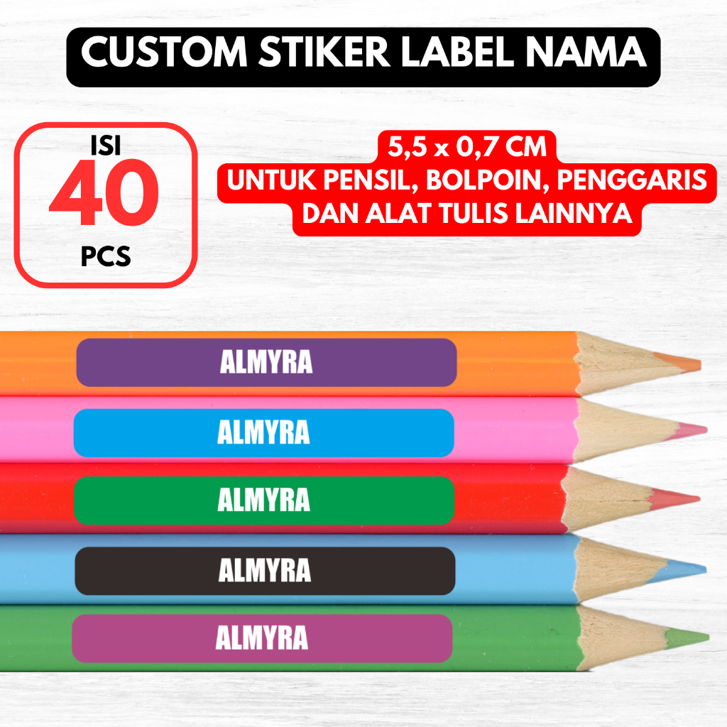 

40 PCS STIKER LABEL NAMA ANAK CUSTOM UNTUK BARANG BUKU PENSIL BOTOL MINUM STICKER TEMPAT MAKAN
