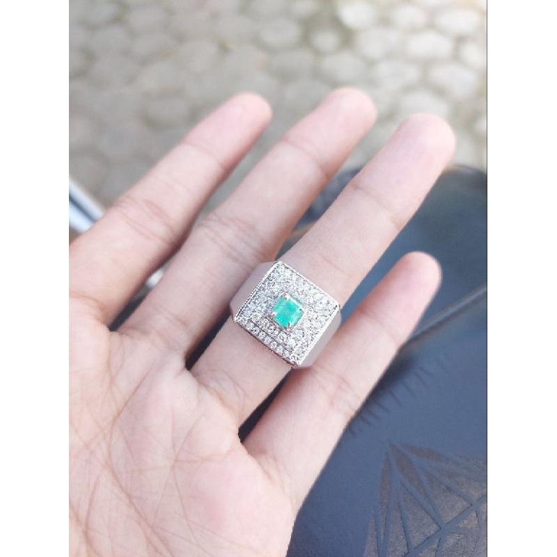 terbaru cincin pria perak handmade asli zamrud colombia + tabur asli berlian eropa