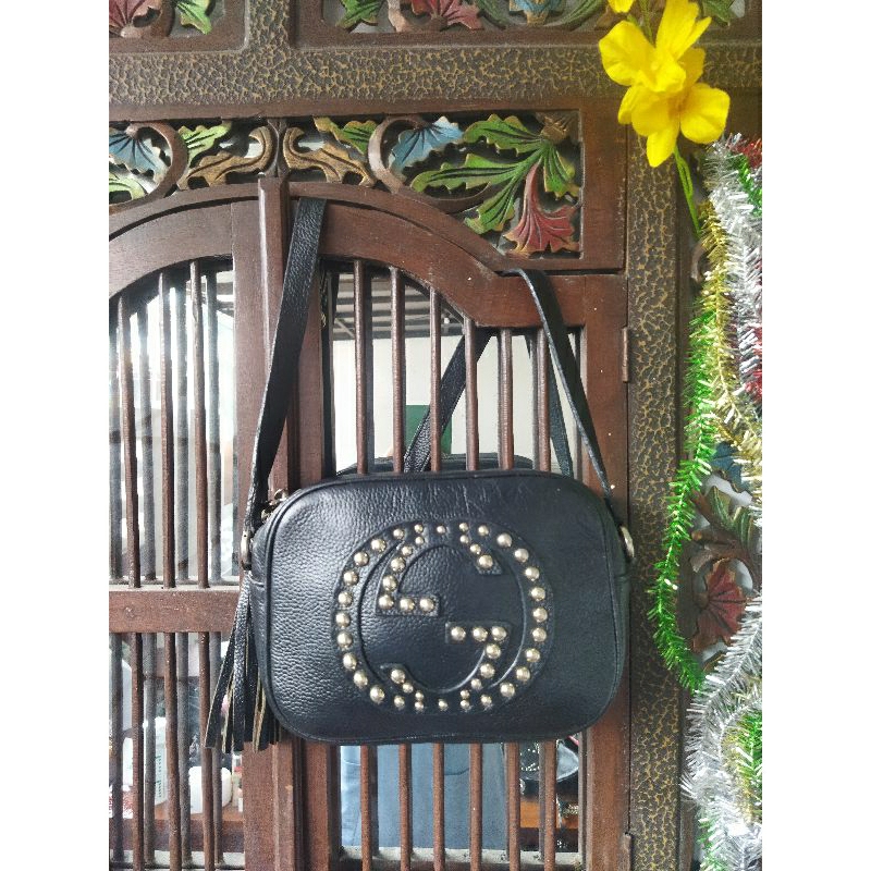 Gucci**  Soho Disco Crossbody Bag Studded Leather   Camera Bag