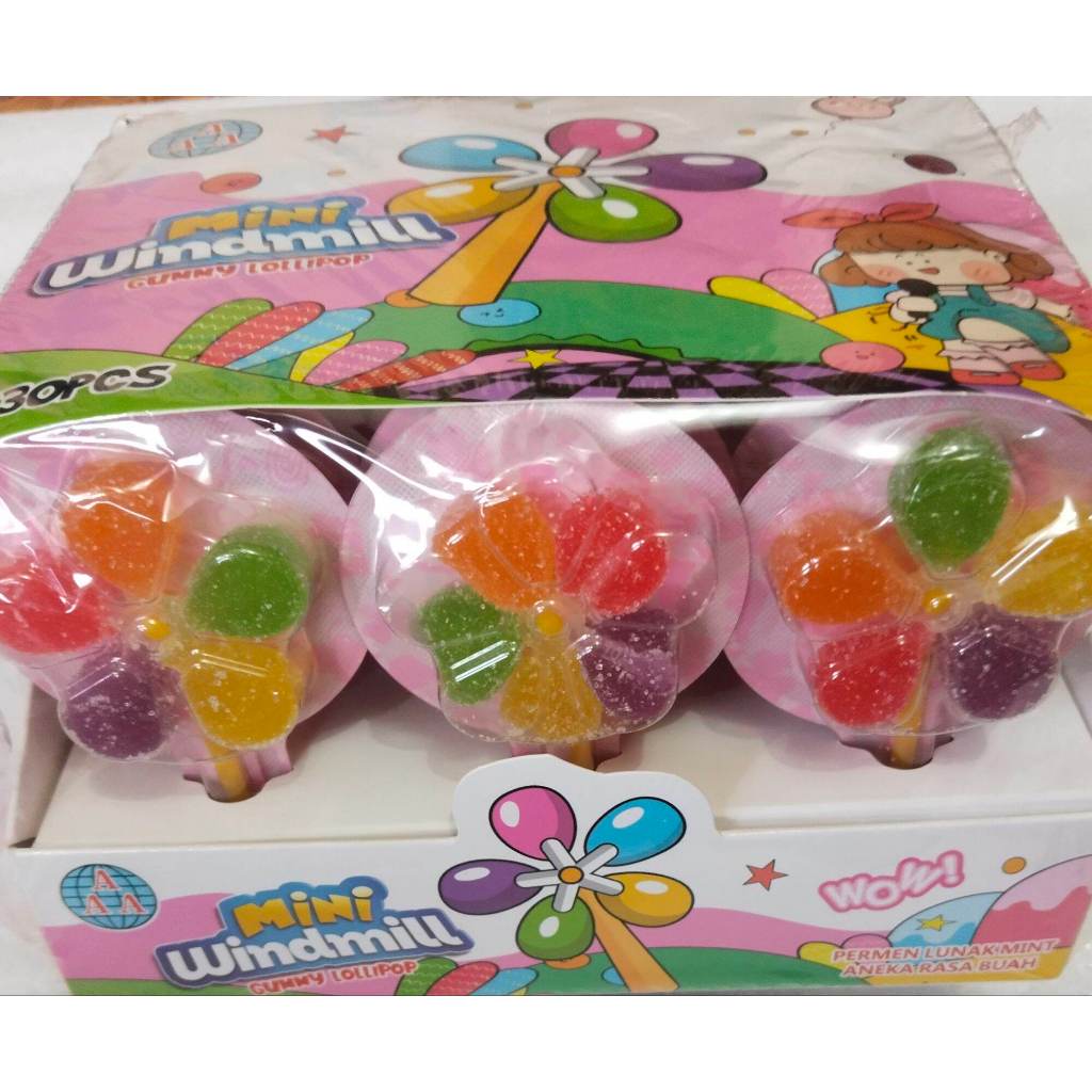 

PERMEN GUMMY KIPAS LOLLIPOP ANEKA RASA / PERMEN LUNAK KINCIR ANGIN MINI isi 30 Pcs