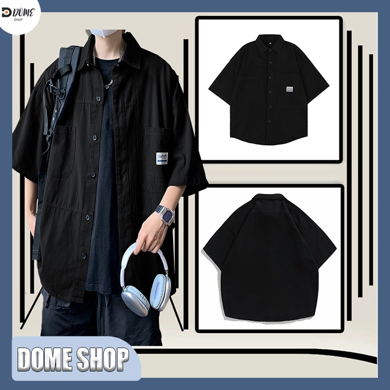 Kemeja pria lengan pendek Polos lengan pendek t shirt Oversize hijau kemeja Kemeja Hitam style Kemej