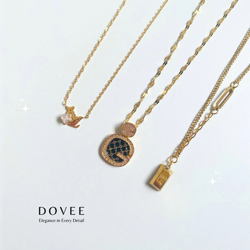 TITANIUM LV GC Fine Gold Necklace | kalung liontin emas batangan gcci lv gold - stainless steel lapi