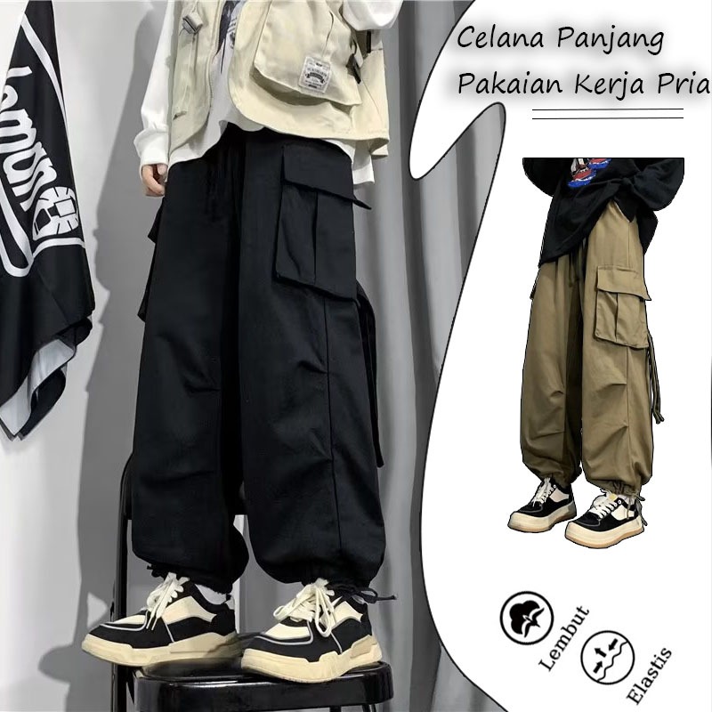 celana panjang pria Celana kargo pria Celana pinggang karet pria celana gombrang pria celana trainin