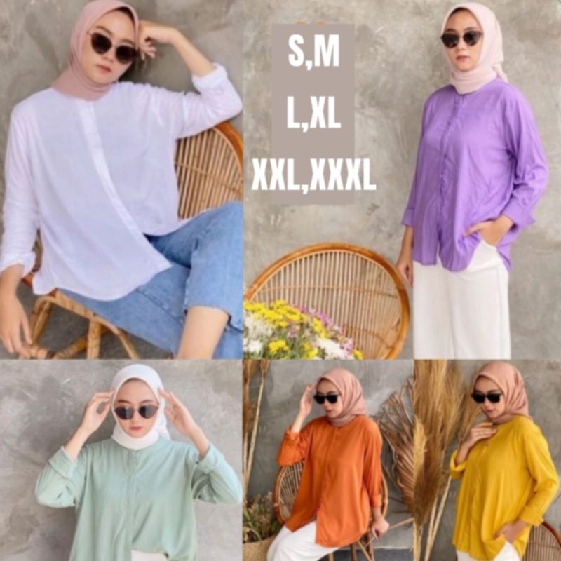 KEMEJA MAUDY KATUN LINEN PREMIUM POLOS WANITA GS