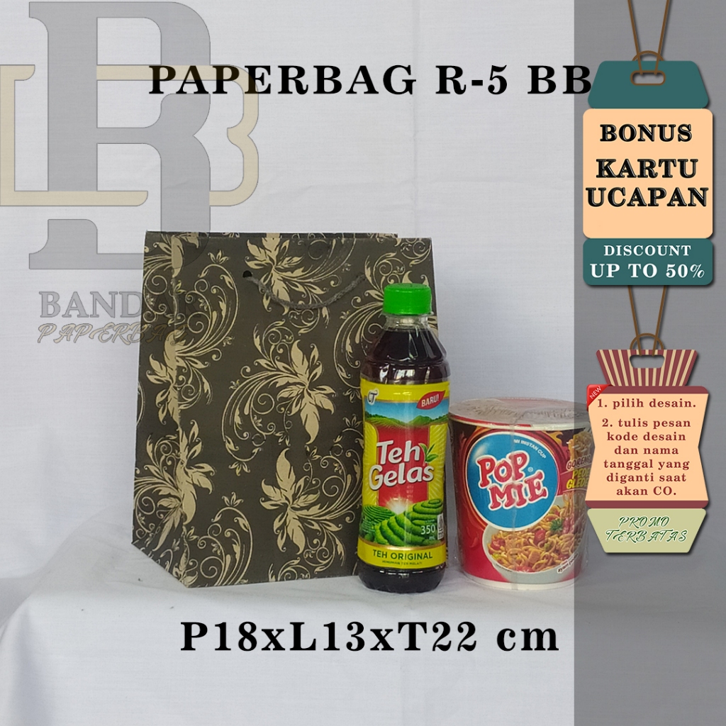 

PAPERBAG BONUS KARTU UCAPAN UKURAN R-5 BB (P18 X L13 X T22 CM) WARNA MOTIF 1 WARNA