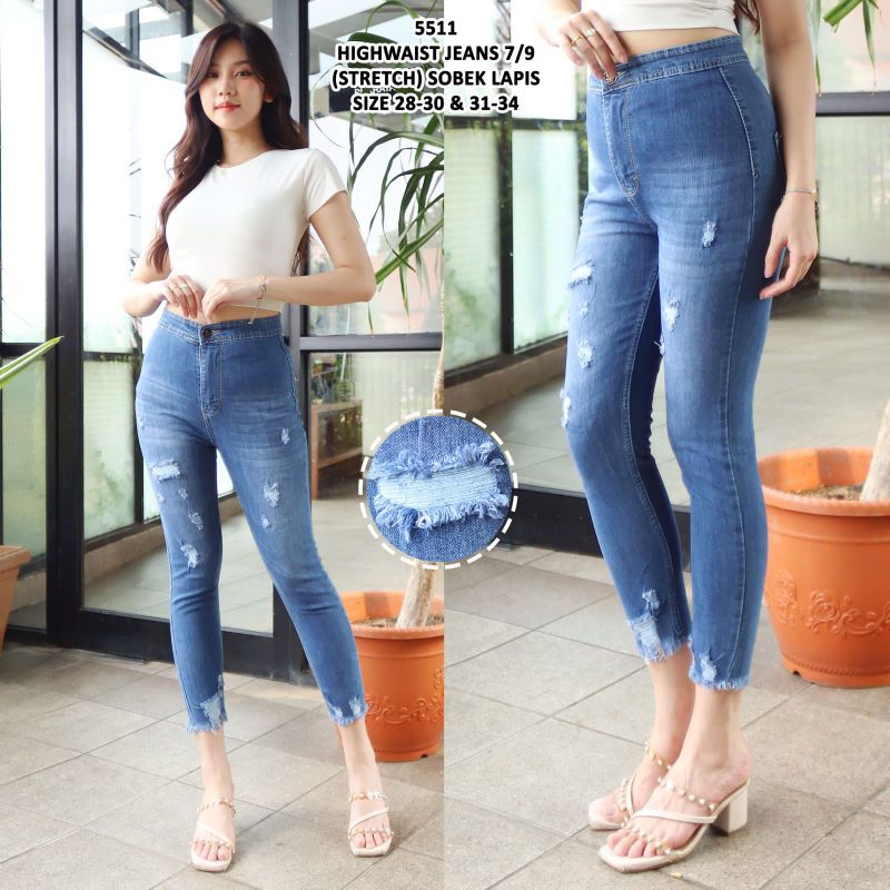 NEW. CELANA JEANS 7/9 HW HIGHWAIST SOBEK LAPIS 5511 UKURAN 27-34
