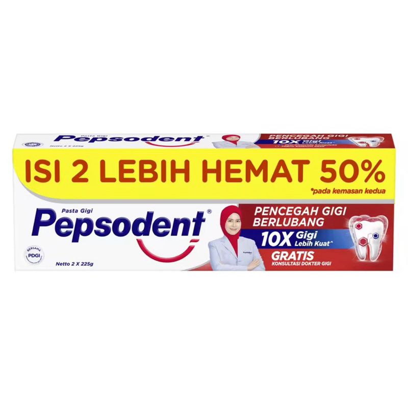 PEPSODENT 225gr Isi 2 Jumbo / Pasta Gigi Pepsodent merah 225gr isi 2