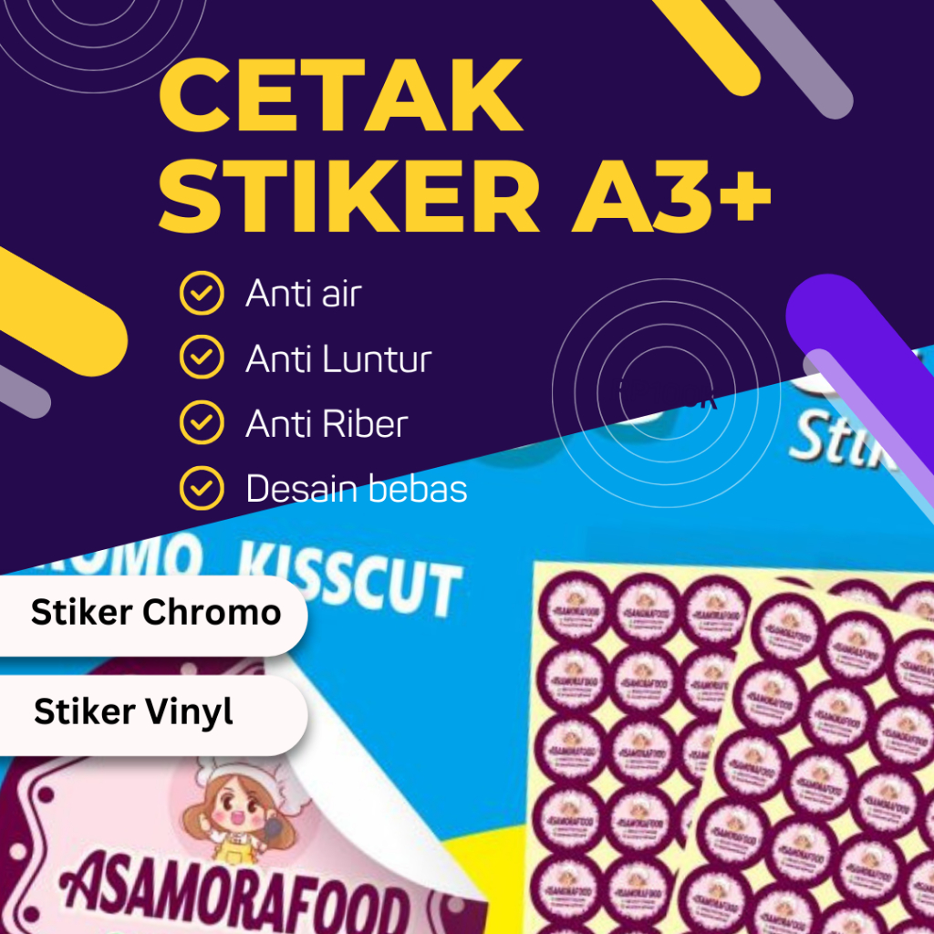 

CETAK STIKER A3+ BISA CUSTOM DESAIN - CUTTING SESUAI POLA [KISS CUT]