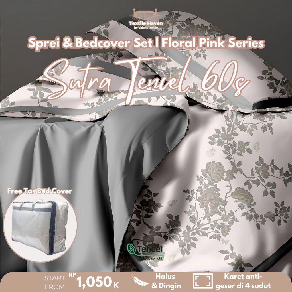 Sprei dan Bedcover Set Sutra Organic 60s Motif Floral | Sprei dan BedCover Sutra Motif Floral Pink