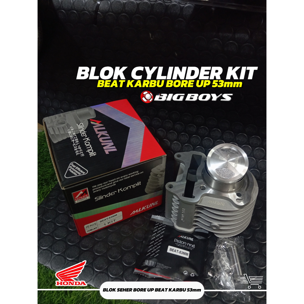 BLOK SEHER / BLOK CYLINDER KIT BORE UP BEAT KARBU KVY 53MM MLKUNI SET / BLOK SEHER BEAT KARBU KVY / 