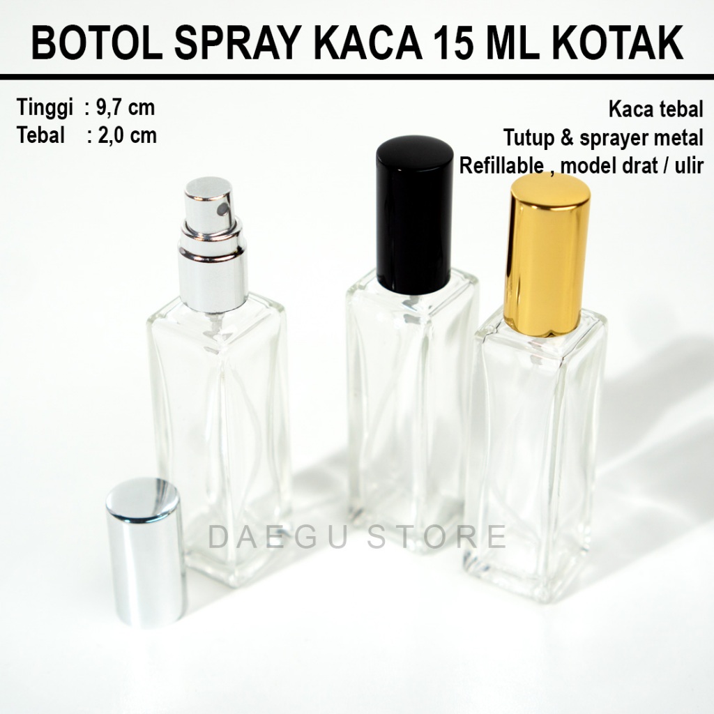 Botol Spray 15ml Kotak Kaca Tebal - Parfum Refill Isi Ulang Travel