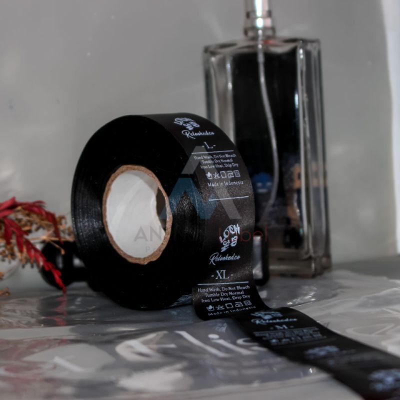 

label baju satin hitam / label pita satin Ribon satin wangshingcare
