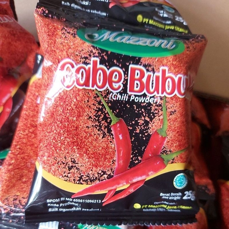 

Cabe bubuk pedas Mazzoni 25 gr 1 renteng isi10pcs