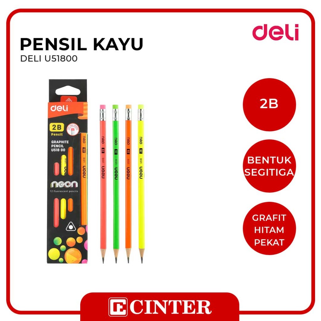 

DELI - PENSIL / PENSIL KAYU / PENCIL GRAPHITE 2B NEON U51800