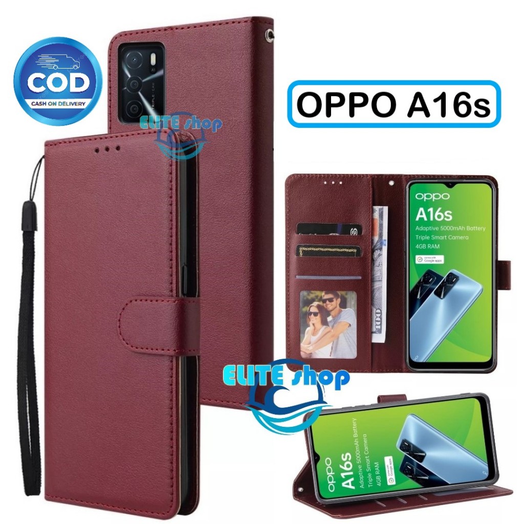 OPPO A16s FLIP COVER KULIT FLIP WALLET LEATHER-SARUNG BUKU DOMPET KULIT | CASING HP OPPO A16S