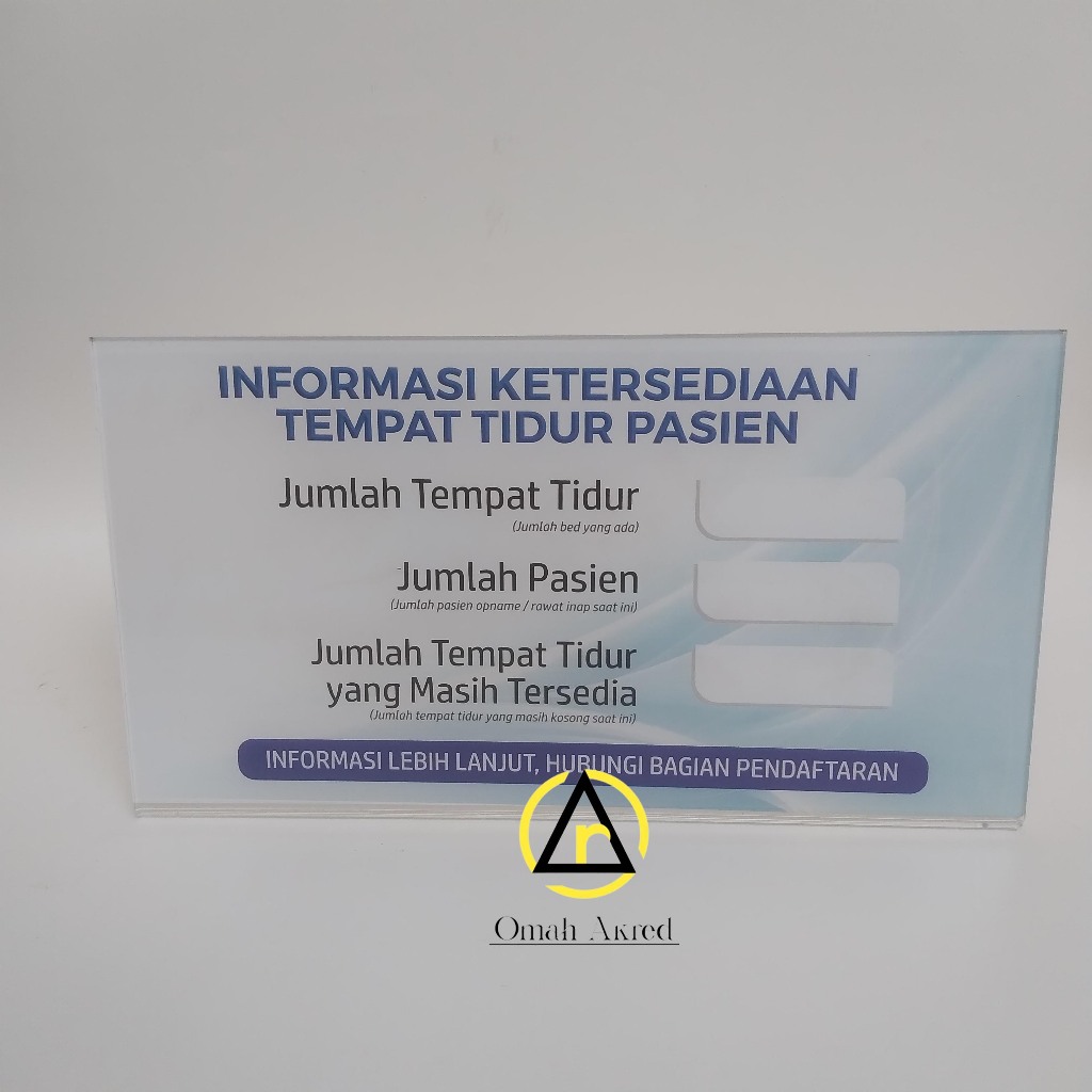 

Akrilik Informasi Ketersediaan Tempat Tidur Pasien - Akrilik Meja