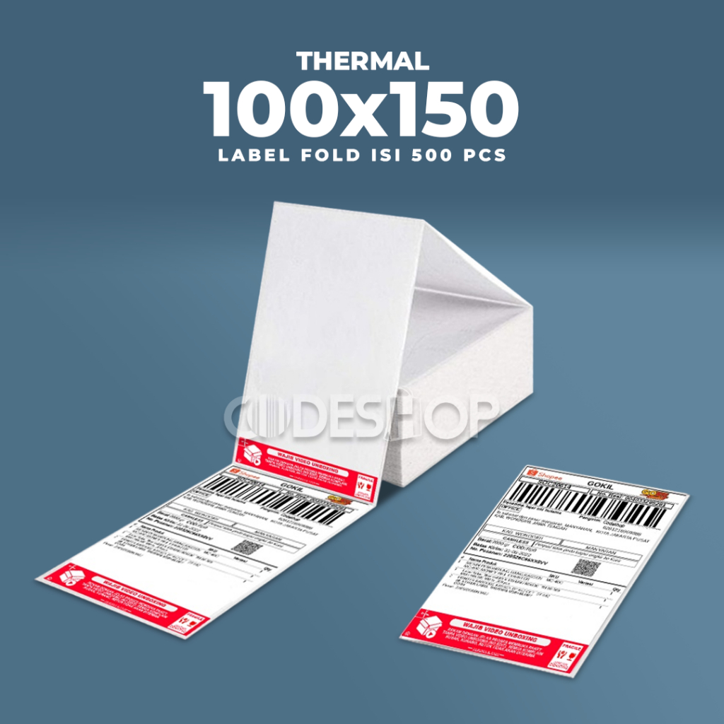 

Label Stiker Barcode Thermal 100 x 150 mm 2000 pcs Resi Fanfold Kertas Sticker