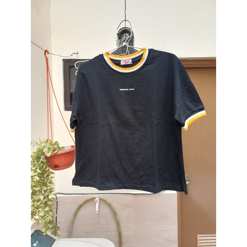 crop top tee hitam kaos kaus american jeans
