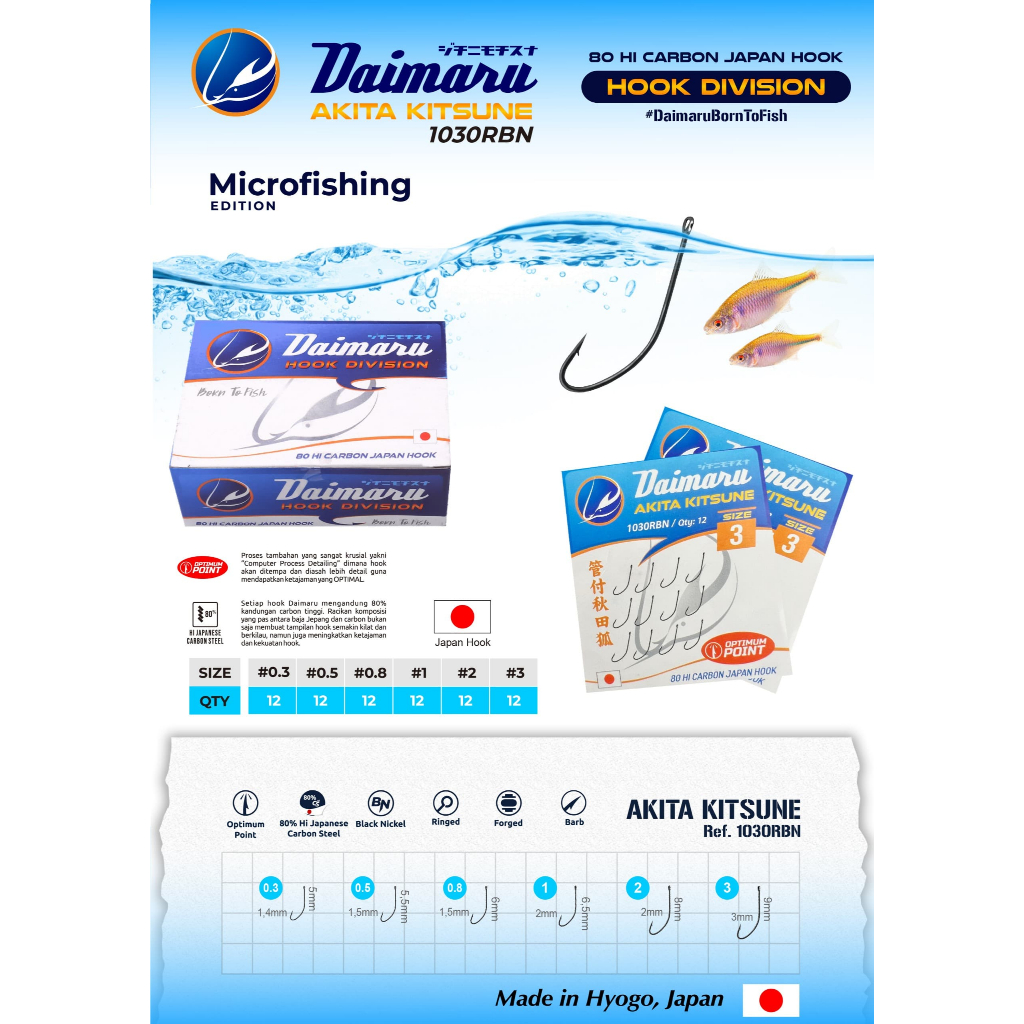 Hook/Kail Pancing Daimaru AkitaKitsune 1030RBN, Kail Ring Black Nikel, Size 0,3 0,5 0,8 1, 2, 3