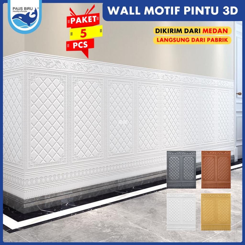 Paus Biru - Paket 5 Lembar Wallpaper Dinding 3D Foam Motif Pintu Batik 70x90 Cm Tebal 5mm