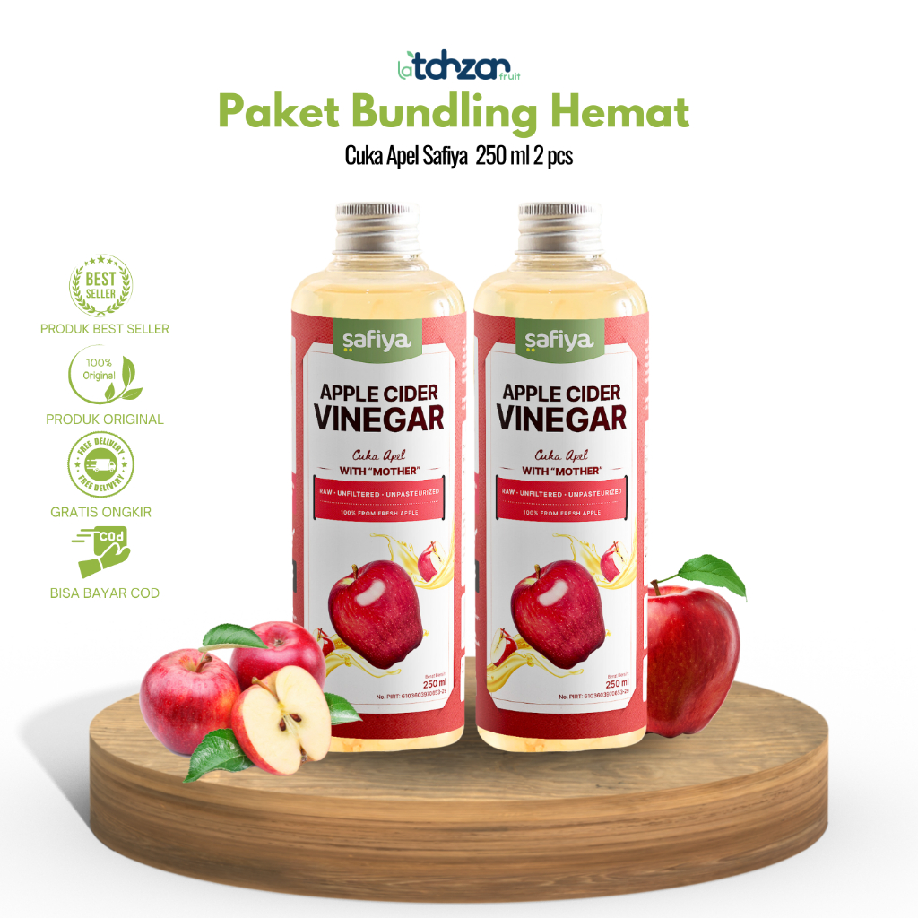 

Paket Bundling Cuka Apel Safiya 250 ml isi 2 Pcs Apple Cider Vinegar With Mother