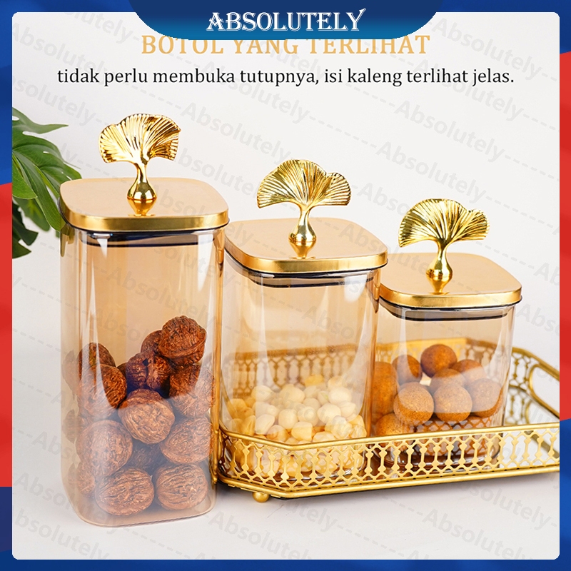 Toples Kaca Set Mewah Toples Kue Kering Tertutup Botol Madu Lemon Transparan Botol Kaca Besar Toples