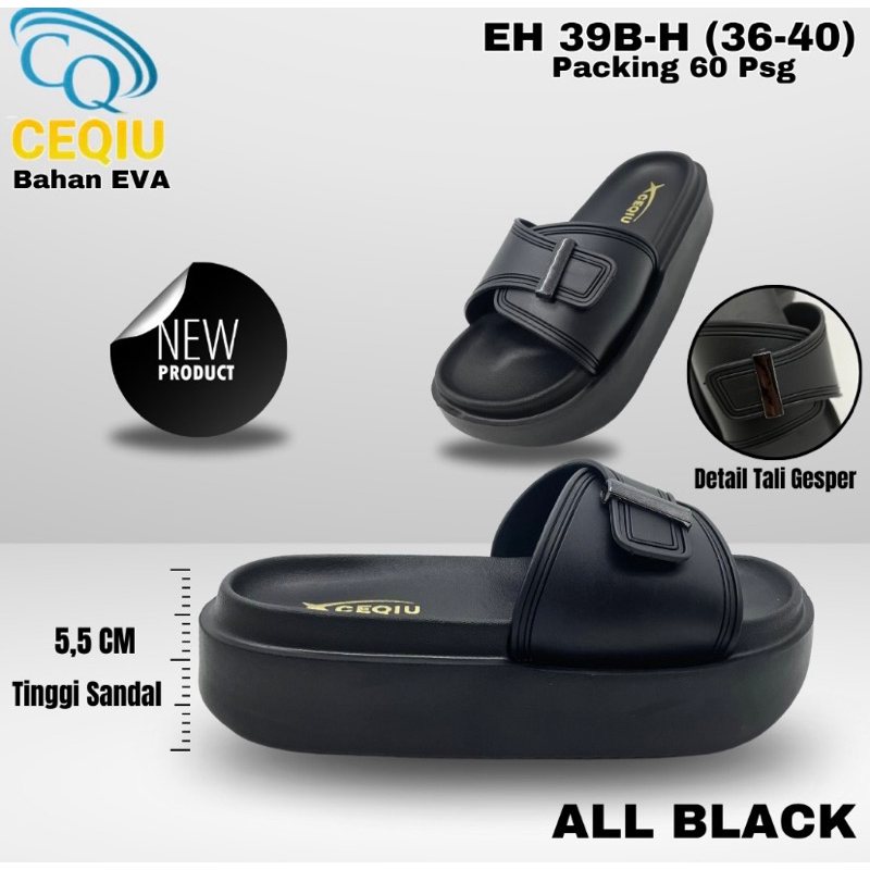 Sandal karet wanita tinggi 5,5 cm selop gesper