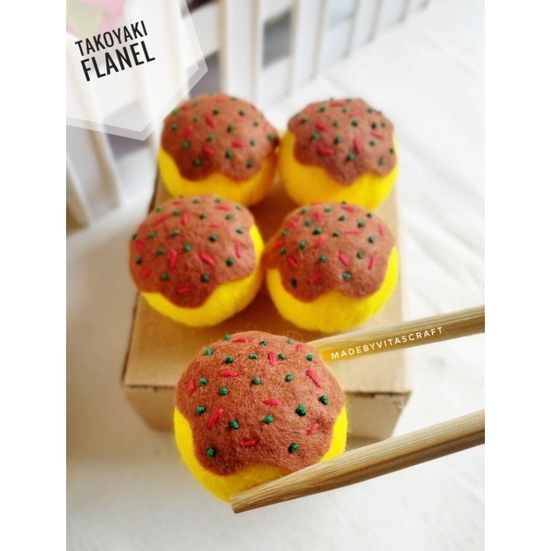 Takoyaki Flanel / Makanan Flanel / Mainan Flanel / Mainan Edukasi / Kue Flanel