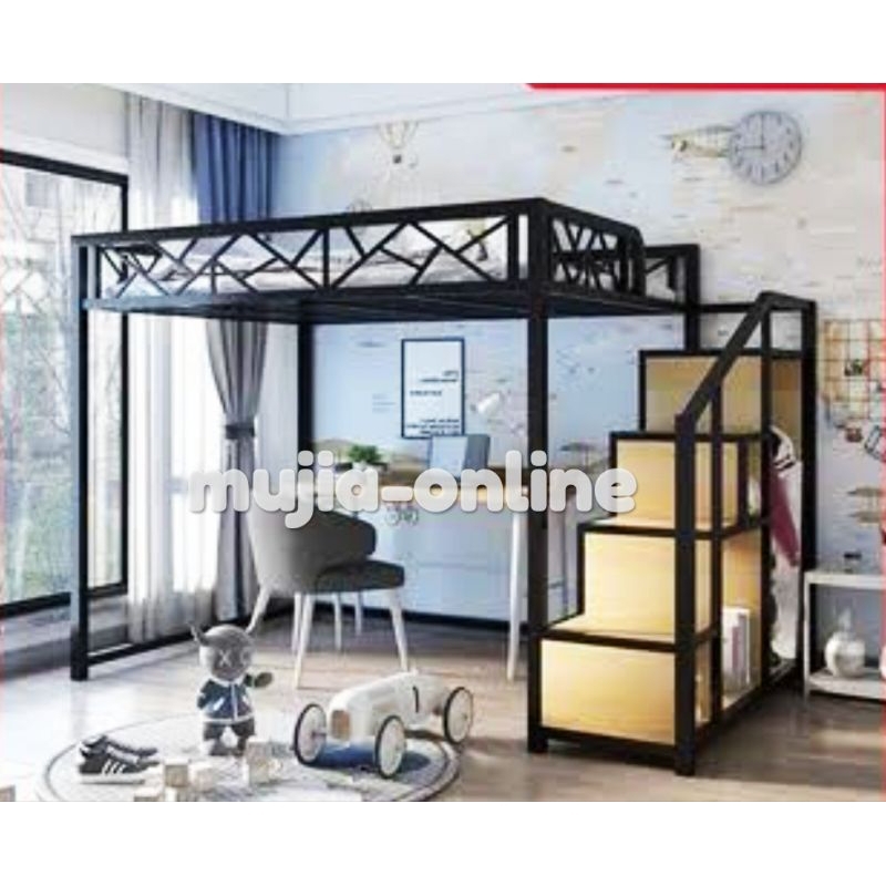 Mezzanine ranjang tingkat besi loft bed susun atas Costum Mewah Modern simple